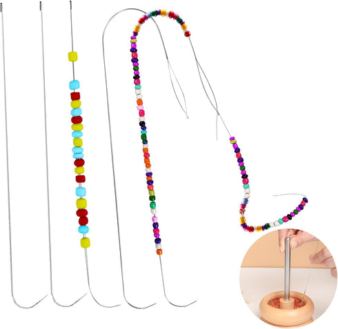 5 Pcs Bead Spinner Needles?Stainless Large Eye Curved Beading Needles?Clip-Style Beading Needles with Handle, for Beading Bracelet Necklace Jewelr...