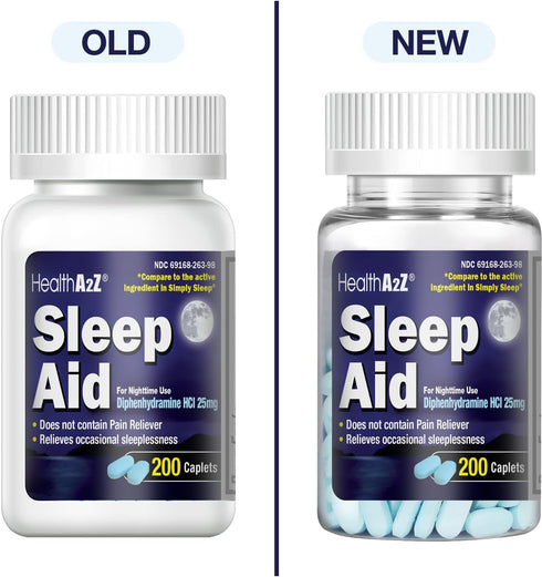 HealthA2Z Sleep Aid 200 Caplets | Diphenhydramine HCl 25mg | Regular Strength Sleeping Pills | Safe & Non-Habit-Forming...