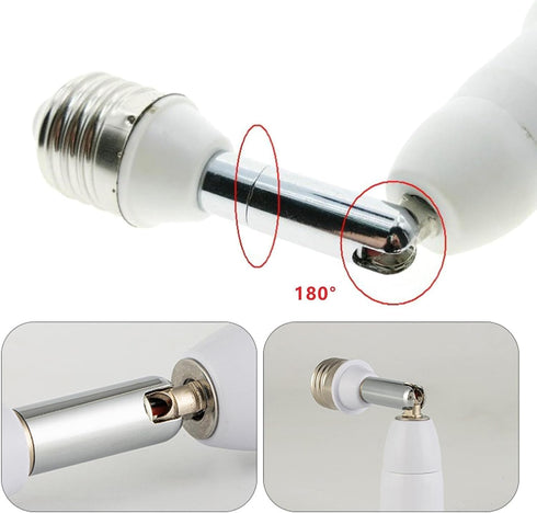 1Pc White E26/E27 Light Bulb Socket Extender Adapter 180 Degree Bendable Light Fixture E26/E27 to E26/E27 Base Adjustable E26/E27 to E26/E27 Socke...