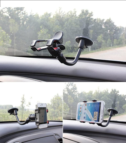 8" Flexible Gooseneck Suction Cup Cellphone Holder with Extra 3M Adhesive Mounting Disk, Double Clip Mount for Multi-Purpose Use with Phones, GPS,...