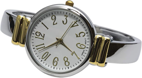 2Tone Metal Band Slim Case Women's Bangle Cuff Watch...