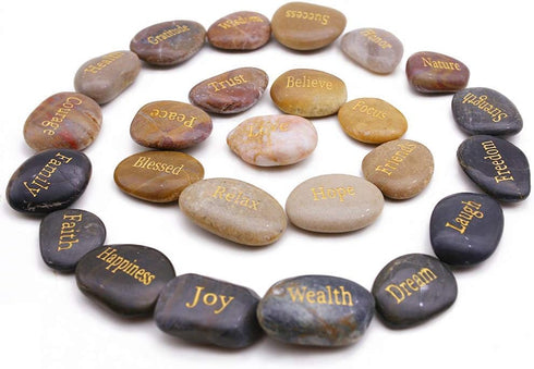 BigOtters Rocks with Inspirational Words, 25 Different Words Encouragement Gratitude Rocks for Meditation Birthday Graduation Gift...