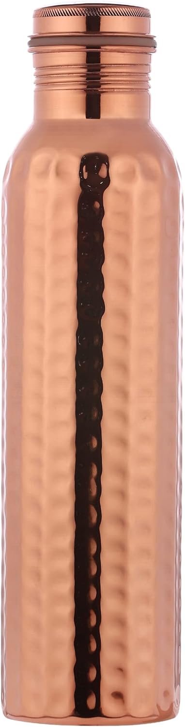 Hammered Pure Copper Water Bottle UNLINED, UNCOATED and LACQURE FREE for Ayurvedic Health Benefits, 1000 Ml (33.81 Fl Oz)...