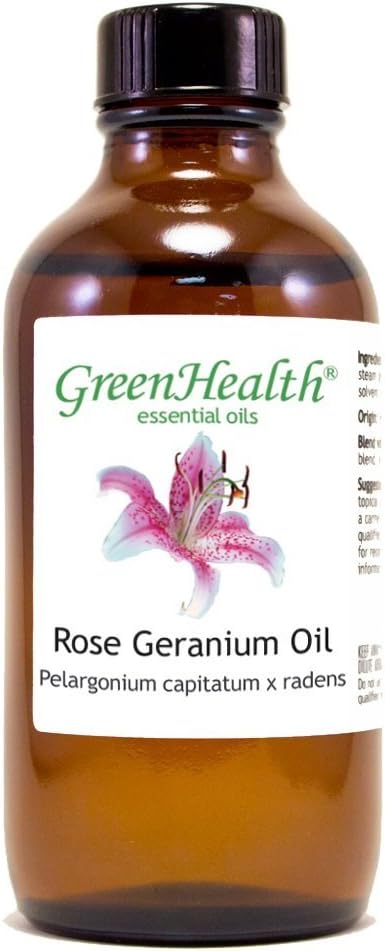 Rose Geranium Essential Oil - 100% Essential Oil - 4 fl oz - Amber Glass Bottle - GreenHealth...