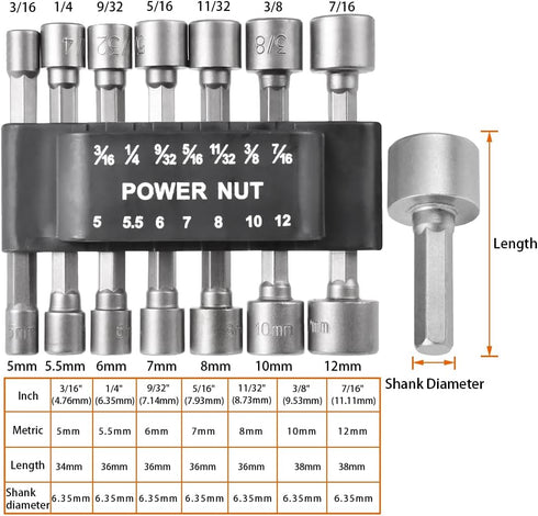 14Pcs Power Nut Driver Drill Bit Set Chrome-Vanadium Steel Quick Change Metric Socket Wrench Screw 1/4 inch Hex Shank Pneumatic Screw Sleeve House...