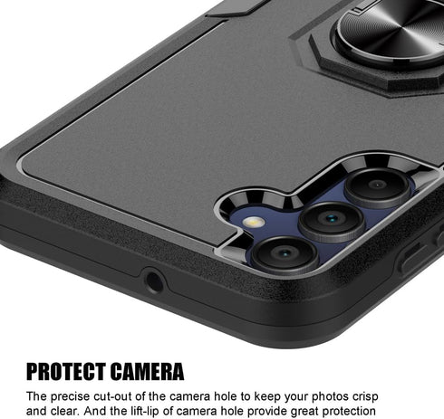 for Samsung Galaxy A15 5G Case, Shockproof Protection Phone Case with Rotatable Ring Holder Kickstand + Tempered Glass Screen Protector for Galaxy...