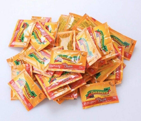 100 Salsa Botanera Clasica Picante Hot Sauce pakets to go 10g each...