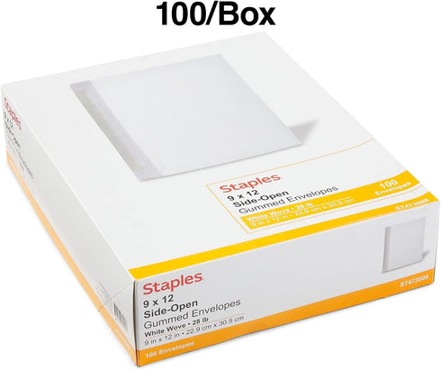 473009 Side-Opening Booklet Envelopes, 9x12, White,100/BX...