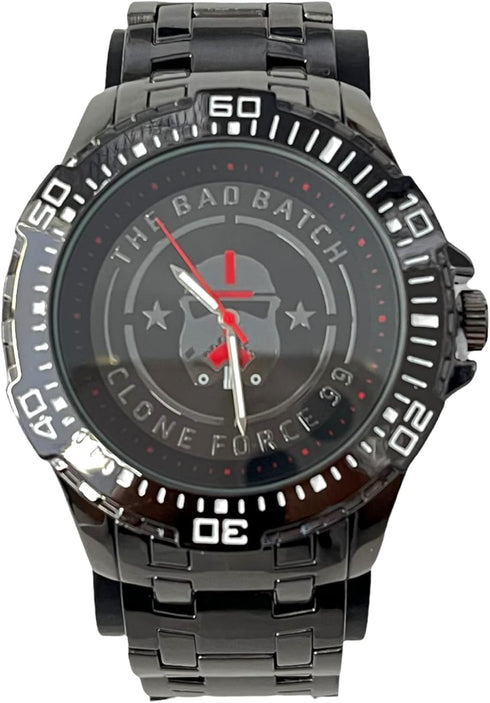 Accutime Men's Disney Lucas Film Star Wars: The Bad Batch Gun Metal Gray Analog Quartz Wrist Watch with Metal Links for Adult, Male (Model: BAD801...
