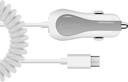 Cellet Fast Charging 2.4 Amp Dual USB Car charger with 6ft micro USB Cable compatible for LG Aristo 2 Plus Enlighten Optimus Slider Zip Exalt LTE ...