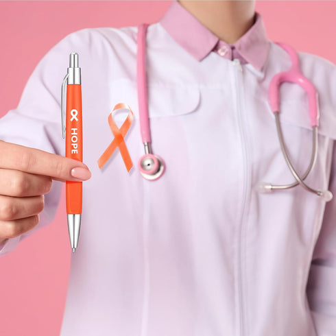 50 Pcs Breast Cancer Pens Bulk Pink Purple Orange Ribbon Awareness Ballpoint Pen Anti Violence Bracelets Leukemia Awareness Mental Heath for Volun...