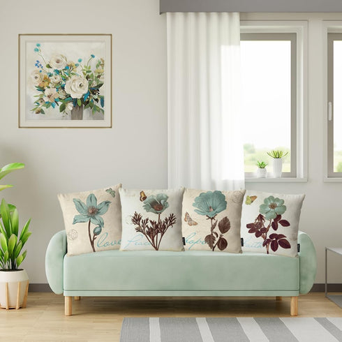 YeeJu Set of 4 Floral Decorative Throw Pillow Covers Plant Pillow Covers Cotton Linen Lotus Leaf Square Pillowcase Flower Outdoor Sofa Bedding Car...