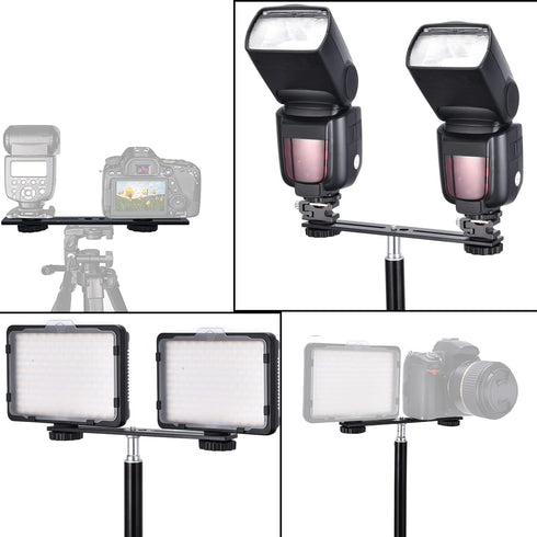 Dual Flash Bracket 8in/20.3cm Camera Mount Tripod Bracket with 1/4 Screw Hot Shoe Flash Light Bracket for LED Light Microphone 3D Stereo Stereosco...