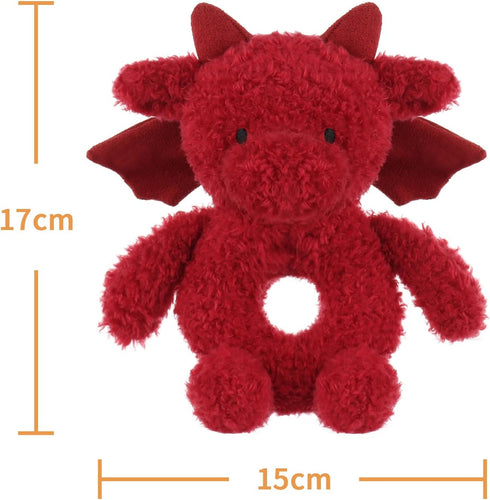 Apricot Lamb Baby Lovey Red Dragon Soft Rattle Toy, Plush Stuffed Animal for Newborn Soft Hand Grip Shaker Over 0 Months (Red Dragon, 5.9 Inches)...