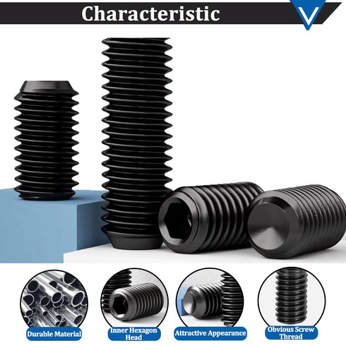 620Pcs M2, M3, M4, M5, M6, M8 Metric Hex Socket Head Cup Point Set Screws (Black),25 Size 12.9 Class Alloy Steel Grub Screw Assortment Kit with 6 ...