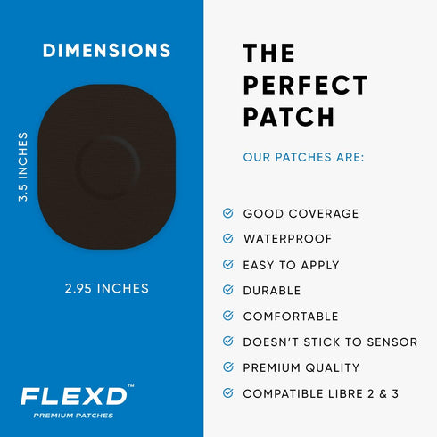 Flexd - Libre 3 Sensor Covers Waterproof, Freestyle Adhesive Patches (Pack of 30) Oval, Black...