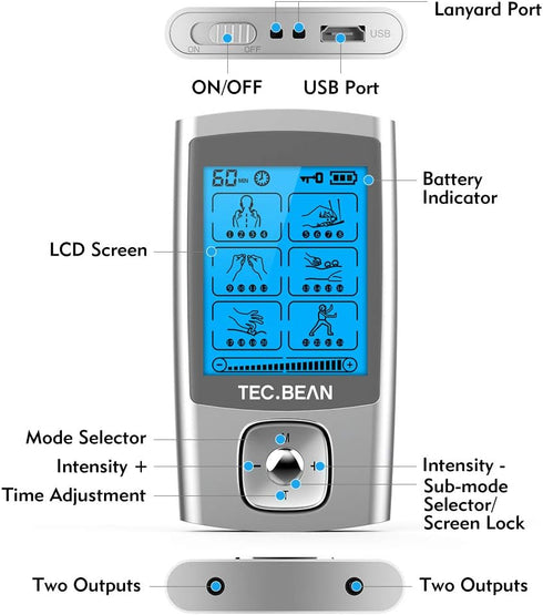24 Modes Tens Unit Muscle Stimulator, Rechargeable Tens Machine with 8 Electrode Pads (American Gel), Electric Pulse Massager for Pain Relief Ther...