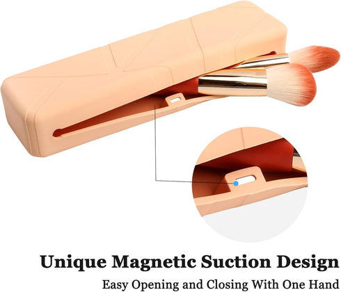 Silicone Makeup Brush Holder,Small Cosmetic Bag for Women, Makeup Brush Bag Make up Brush Organizer Case,Magnetic Anti-fall Out Design, Makeup Too...