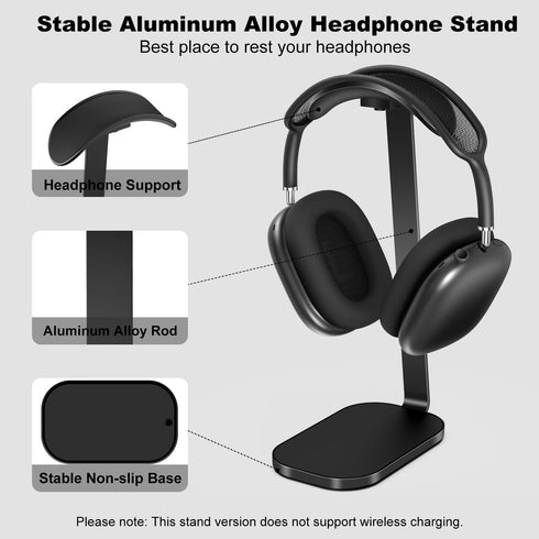 Headphone Stand for AirPods Max, Headset Holder with Aluminum Supporting Rod, Heavy Base Desk Stand Headphones Support Accessory for All Headphone...