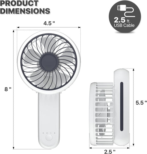 mollie 3-Inch Mini USB Rechargeable Portable Handheld Fan 3-Speeds Battery Operated Small Foldable Quiet Pocket Hand Personal Cooling Fan for Wome...
