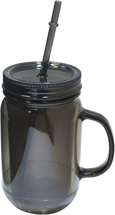 Black Mason Jar 20 Oz Doubled wall Acrylic Cup with Straw - 2 Pack...