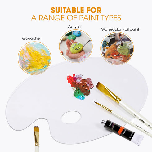 Acrylic Paint Palette 2pcs 11.8 x 7.9 inches with Thumb Hole by DUGATO, Clear Oval-Shaped Non-Stick Acrylic Oil Paint Mixing Tray- Comfortable to ...