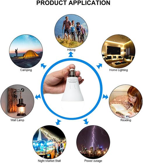 JackonLux Rechargeable Emergency LED Bulb Multi-Function Battery Backup Light for Power Outage Camping Outdoor Activity Hurricane 9W 800LM 60W Equ...