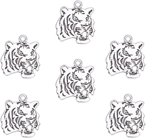 PH PandaHall 30pcs Tiger Head Pendants Animal Tiger Charms Pendant Antique Silver Alloy Tigers Charm Beads Dangle Charms for Necklace Bracelet Jew...