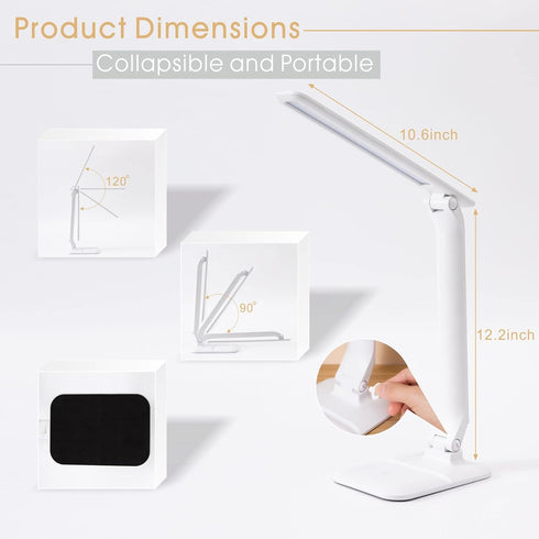 Home Office Touch Control Eye Protection Small Desk Lamp, With Mobile Phone Holder, With USB Charging Cable (Adapter Not Included), 3 Color Temper...