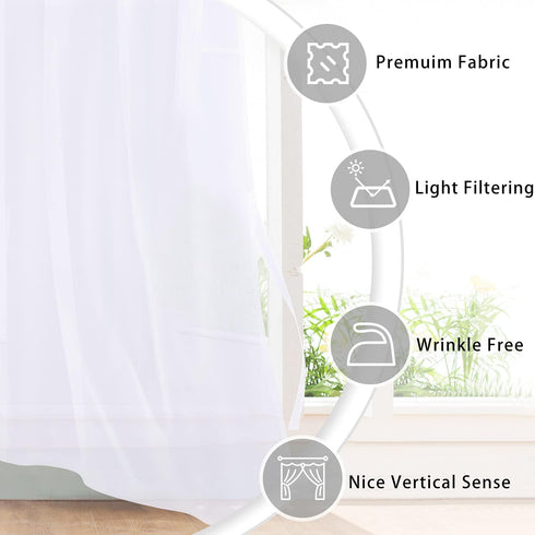 Hiasan White Sheer Curtains 84 Inches Long with Tiebacks, Light Filtering Semi Transparent Lightweight Voile Grommet Window Curtains for Bedroom, ...