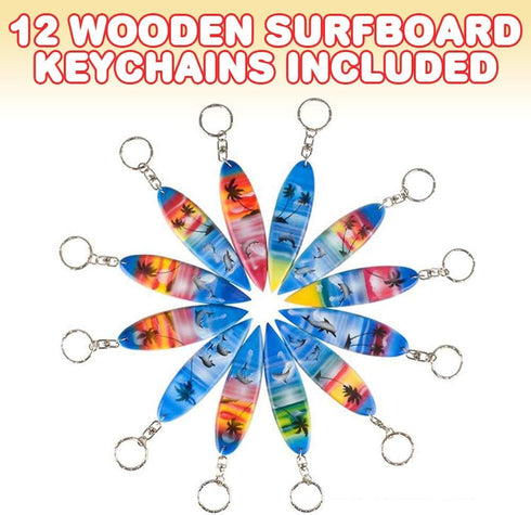 ArtCreativity Wooden Surfboard Keychains, Set of 12, Fun Key Chains for Backpack, Purse, Luggage, Great Giveaways for Birthday, Luau, Beach, and P...