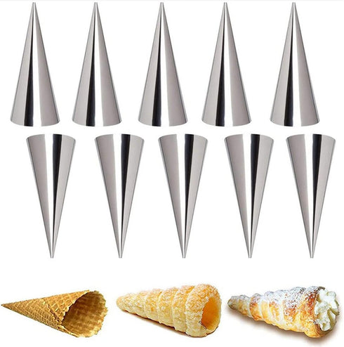 10 Pieces Pastry Cream Horn Molds, Stainless Steel Cannoli Tubes Puff Waffle Cone Pastry Roll Horn, 5 Inch Large Size Croissant Mold Brioche Pans ...