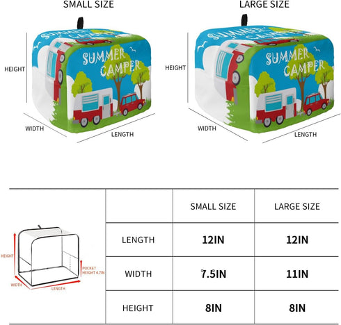 Toaster Cover 4 Slice, Summer Holiday Happy Camping Camper Design Bread Maker Cover Toaster Dust Cover with Pockets, Dust-Proof Cover for Kitchen ...