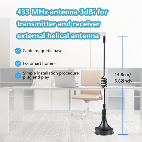 433 MHz Antenna 3dBi SMA Male Adapter 3M RG174 Cable Magnetic Base Omni-Direction for Raspberry Pi NFC GSM ISM CUL USB CCU3 CCU2 CC1101...