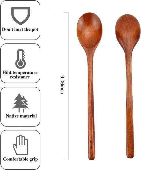 Wooden Spoons for Eating?9.06 inch Japanese Korean Log Unspliced Dinner Spoon Set of 5...