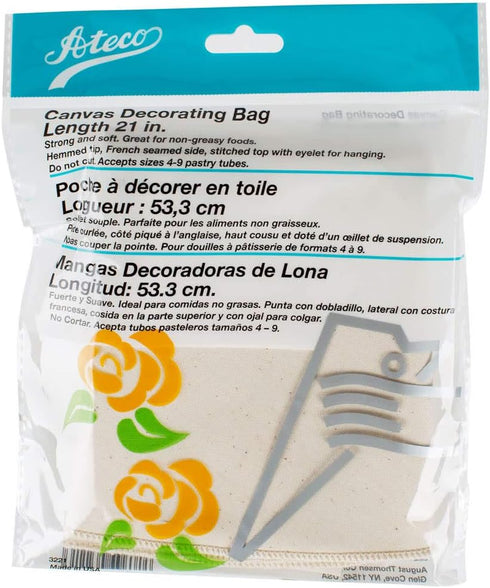 Ateco 3221 21" Canvas Pastry Decorating Bag - Durable Heat Resistant Canvas, Hemmed Tip, French Seamed Sid...