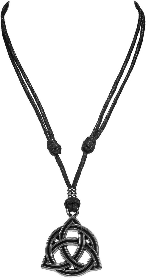 BlueRica Celtic Trinity Knot (Triquetra) on Adjustable Black Cord Necklace (Old Silver Finish)...