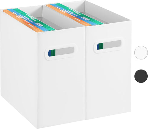 2 Packs Portable Storage File Boxes,White File Folder Organizer,Hanging File Folder Boxes with Handle,Cardboard Collapsible File Box for Office/Sc...