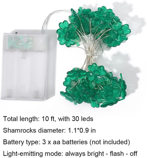St. Patrick's Day Decorative Lights Green Shamrocks Clover Hat LED String Light 10 Ft 30 Leds Lucky Clovers Lights (Shamrocks)...