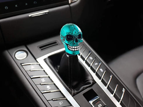 Lunsom Skull Gear Stick Shifter Knob, Resin Gear Shift Head Shifting Stick Handle Car Transmission Fit Automatic Manual Vehicle (Cyan)...