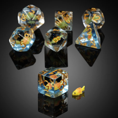 Fish DND Dice, DNDND 7PCS Resin Dice Set with Velvet Bag for Dungeons and Dragons D&D Role Playing Games and Tabletop Games ?Fish DND Dice Set...