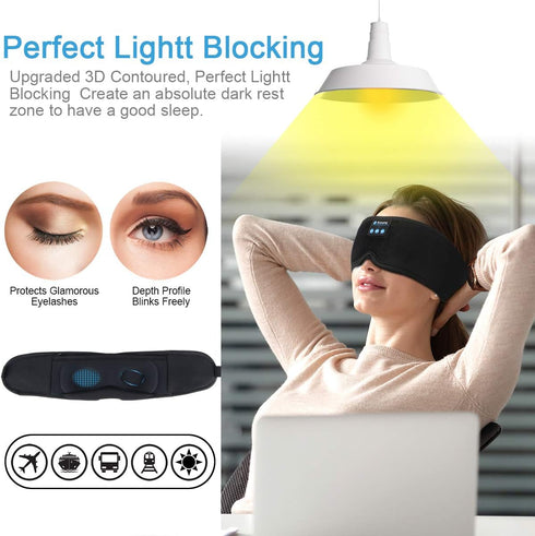 Sleep Headphones, Update Wireless 3D Eye Mask with Ultra-Thin HD Stereo Speakers for Side Sleepers, Air Travel, Meditation and Relaxation Black...
