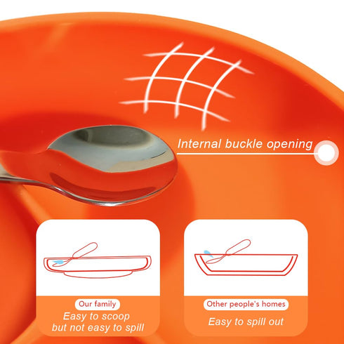 Divided Food Feeding Bowl Silicone Baby Dishes Kid Dinner Suction Baby Silicone Tableware Plate Bowl Spoon Fork Set BPA Free Non Toxic Eco Friendl...