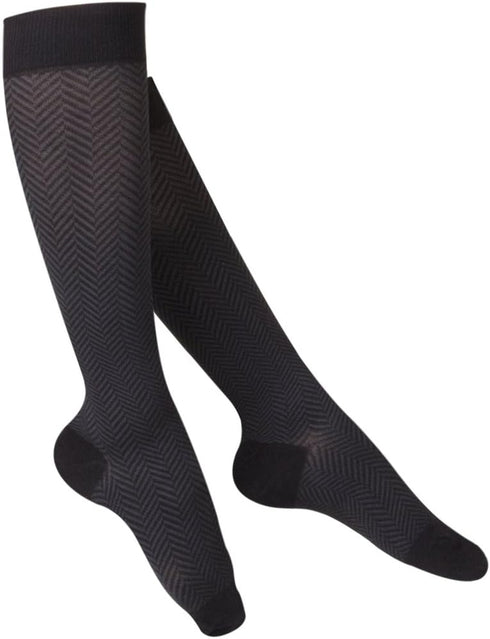 20-30 mmHg Cotton Socks for Women, Black Herringbone, Large...