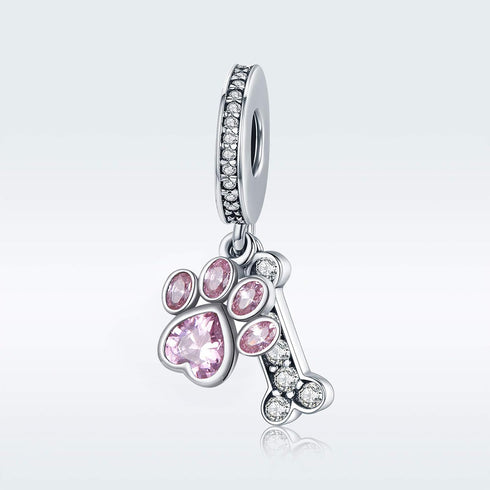 Dog Paw Charm Fit for Pandora Charms Bracelet Pink Crystals Dangle Charms Birthday Jewelry Gifts for women...