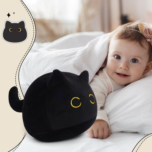 Black Cat Plush, 9.8" Cat Stuffed Animal, Soft Cute Cat Plushie, 3D Cat Shape Design Pillow for Boys Girls, Sofa Bedroom (Black Cat)...