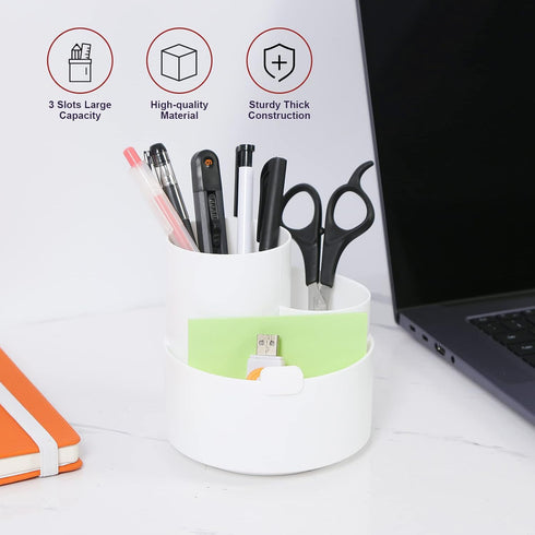 Desk Pencil Pen Holder, 3 Slots 360-Degree Spinning Organizers, Desktop Storage Organizers Stationery Supplies, Cup, Cute Cup Pot for School, Offi...