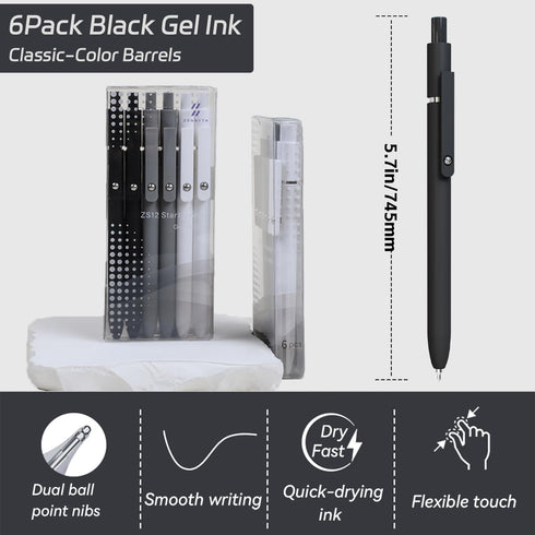 Gel Pens,6 Pcs 0.5mm Fine Point Black Ink Pens With Smooth Writing,Quick Dry Pens For Journaling,Nurse Aesthetic Pens,Office School Supplies for M...