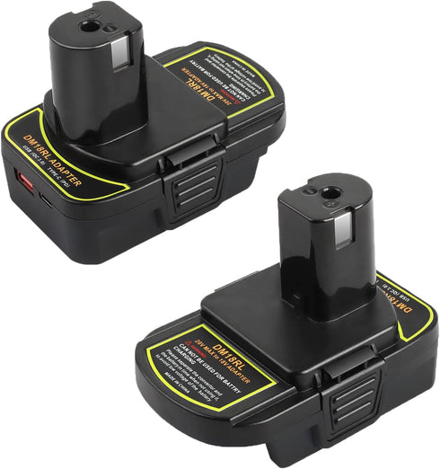 2 Pack DM18RL Battery Adapter Converter with USB Socket & Type-C Compatible for Dewalt 20V & Milwaukee M18 Li-Ion Battery Convert to Ryobi 18V P10...