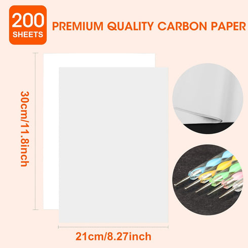 200 Sheets White Carbon Transfer PaperGraphite Tracing Paper with Embossing Styluses for DIY Wood Paper Canvas and Other Art Craft Surfaces...